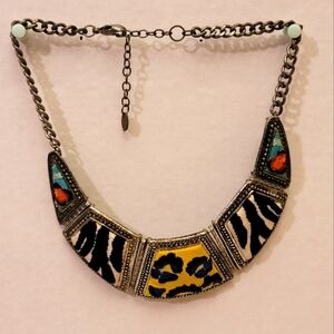 ZARA Animal print embroidery necklace. GUC. 9.5" long. Pendant is 6" across.
